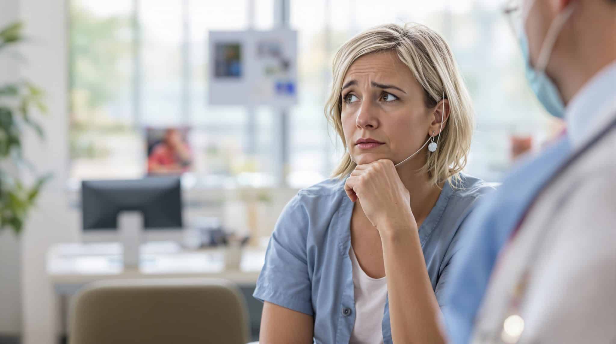 Femme inquiète écoutant un médecin
