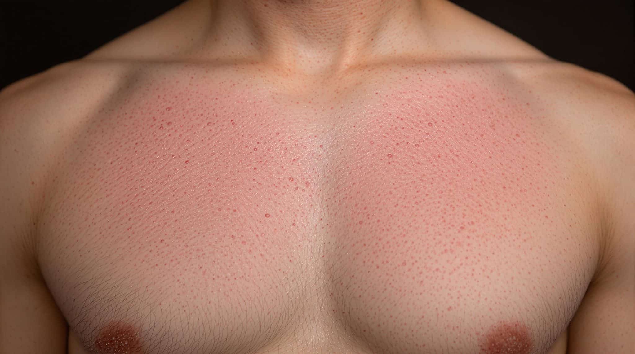 Torse d'homme avec éruption cutanée rouge